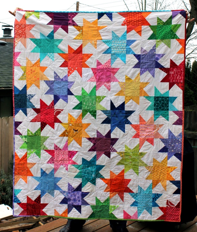 finished wonky star quilt