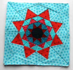 red aqua paper piecing star quilt block pattern