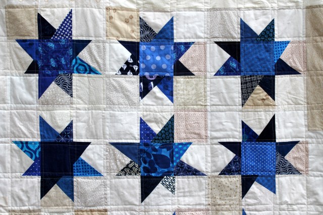 blue wonky star quilt detail