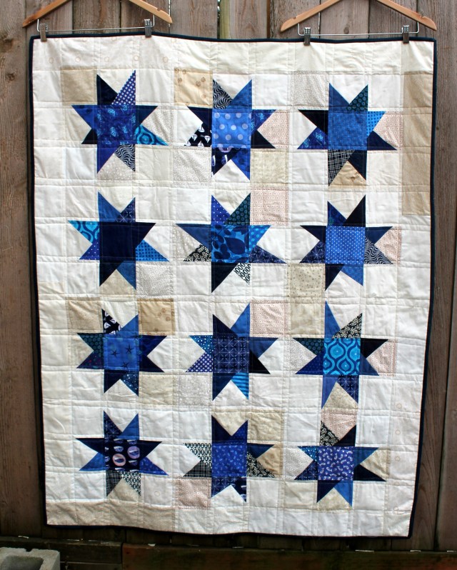 blue wonky star quilt finsihed