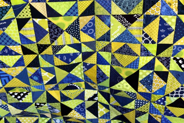 blue green star quilt top