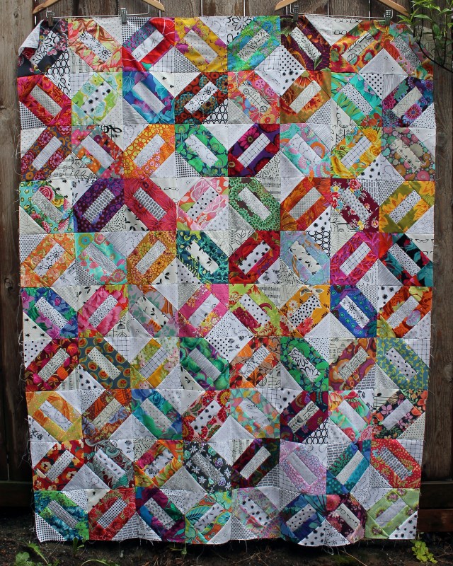 modern floral scrap quilt top