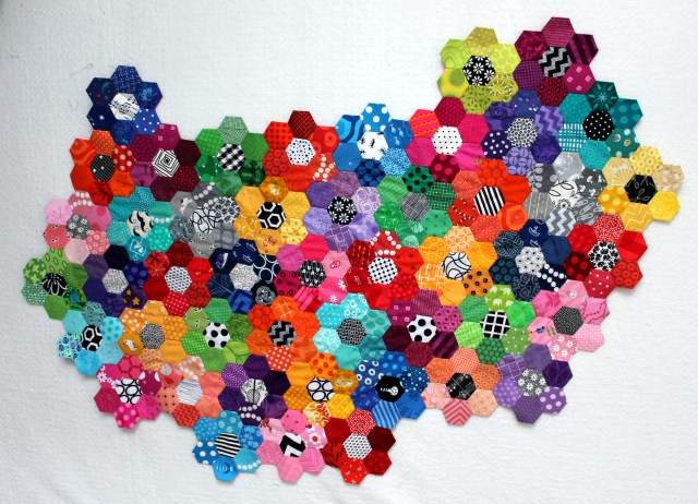 modern hexagon flower quilt wip
