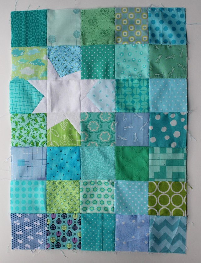 Aqua star doll quilt