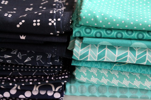 navy turquoise fabric bundle