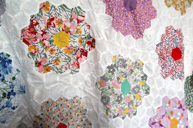 Vintage hexagon quilt top