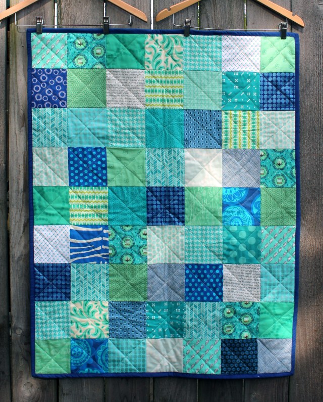 simple blue aqua baby quilt