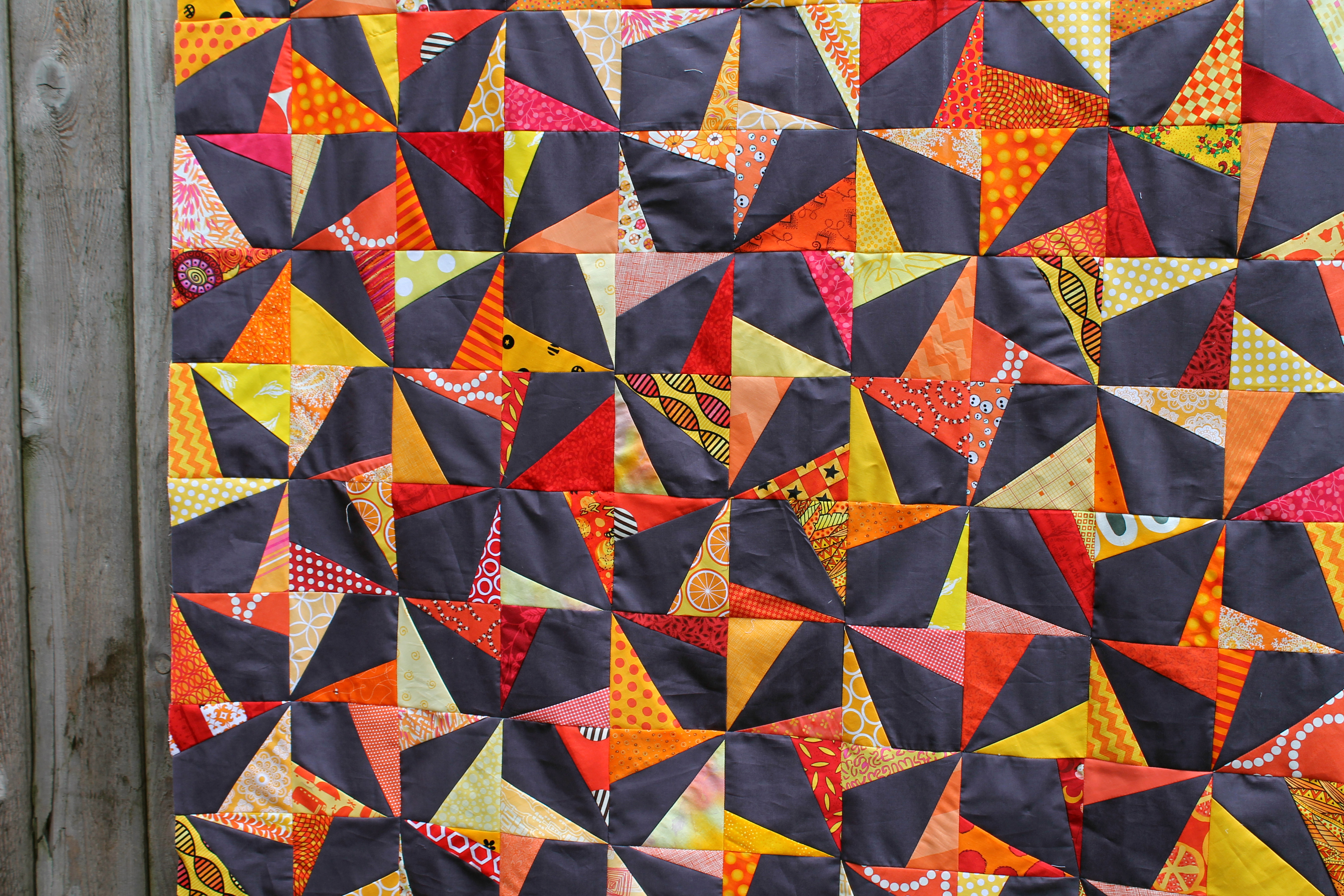 wonky pinwheel quilt top close up