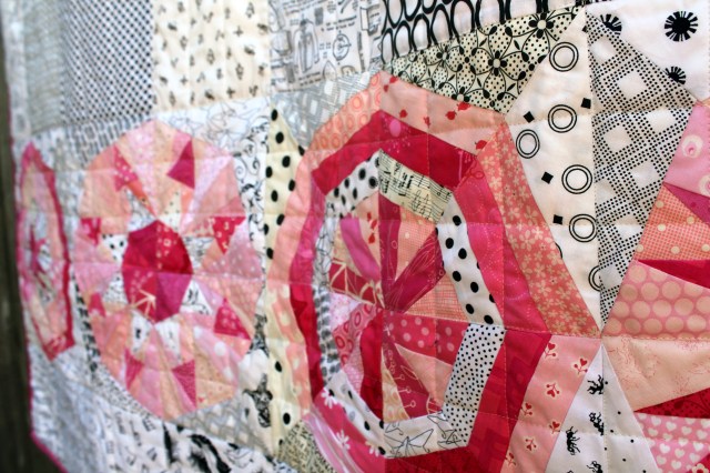 pink snowball quilt detail